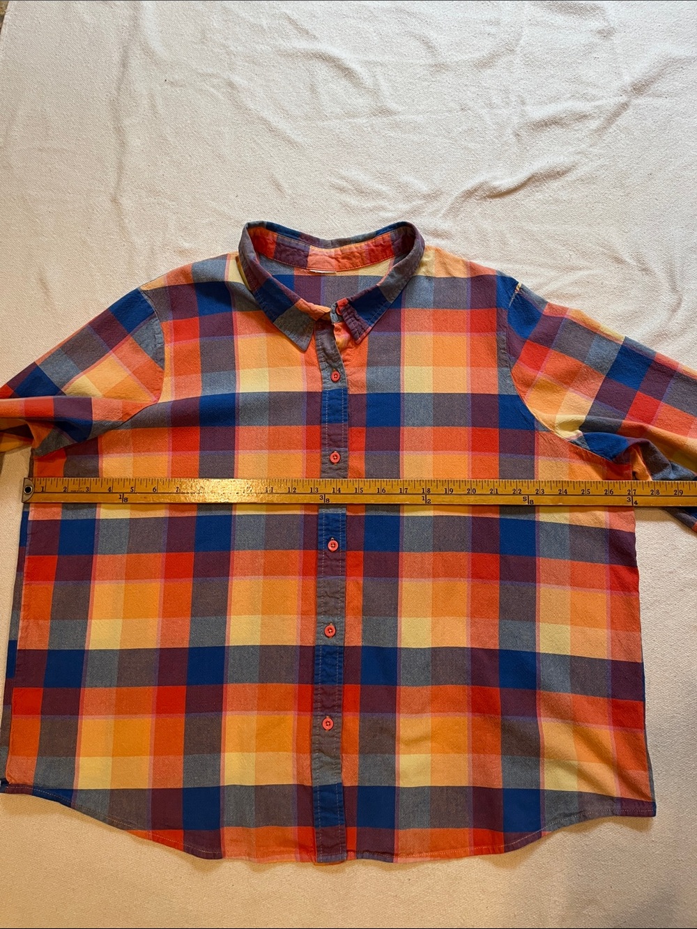 Women's Multicolor Plaid Button-Down Shirt - Blue/Orange/Yellow - Picture 5 of 10